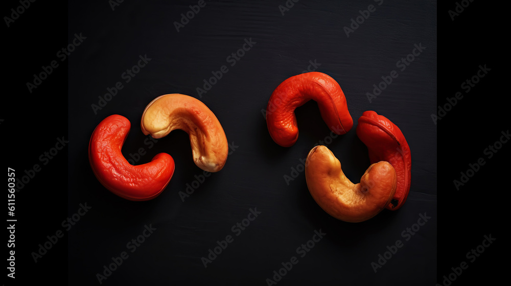 Cashew nuts on dark background. Healthy snack concept. Organic cashew. Generative AI