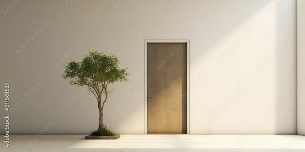 Minimalistic exterior with a door. Simple abstract urban concept. Generative AI