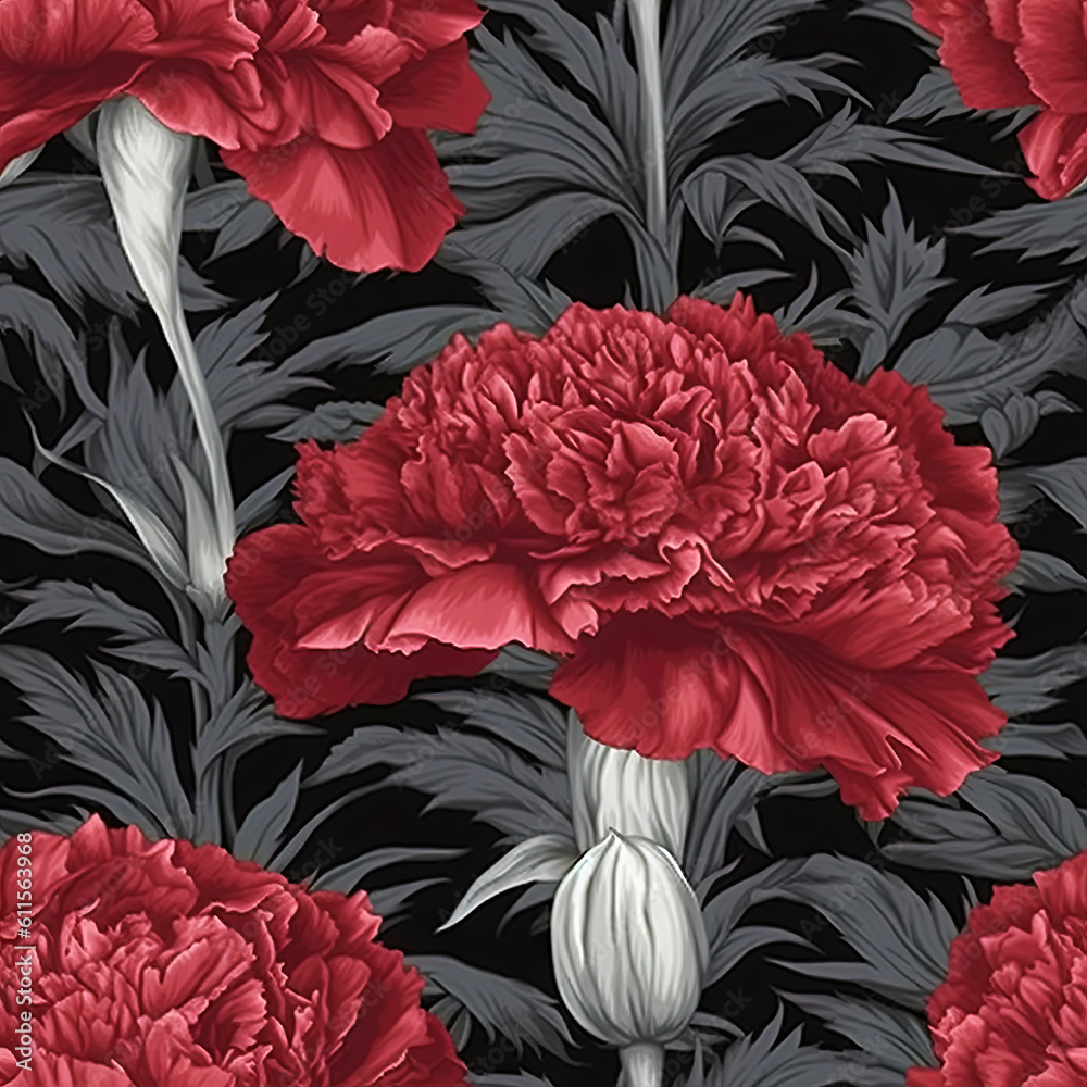 Carnation flower seamless pattern. Floral seamless background. Generative AI