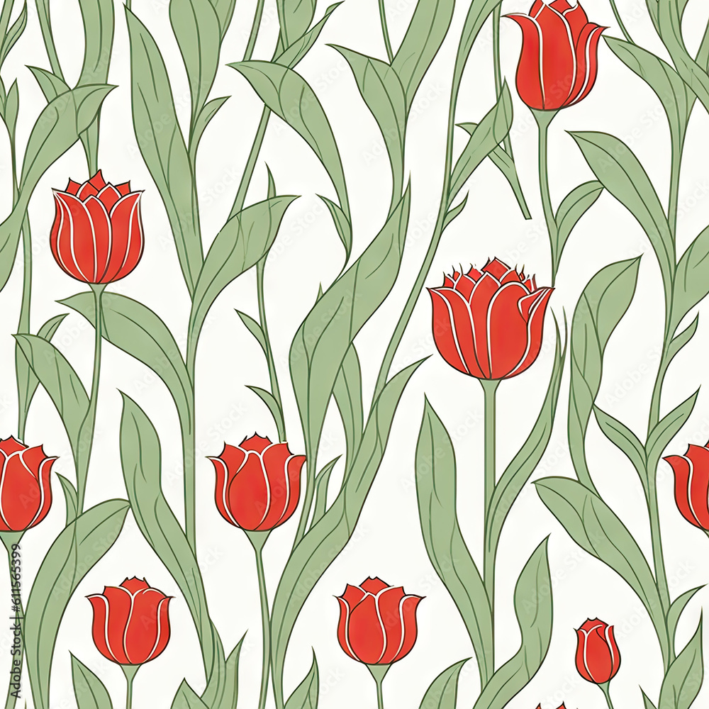 Tulip flower seamless pattern. Floral seamless background. Generative AI