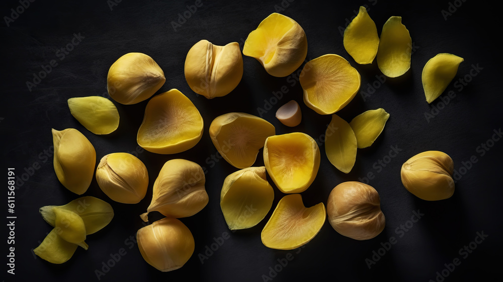 Ginkgo nuts on dark background. Generative AI