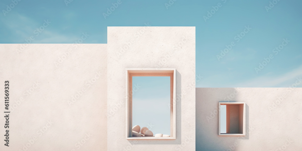 Minimalistic exterior with a window. Simple abstract urban concept. Generative AI