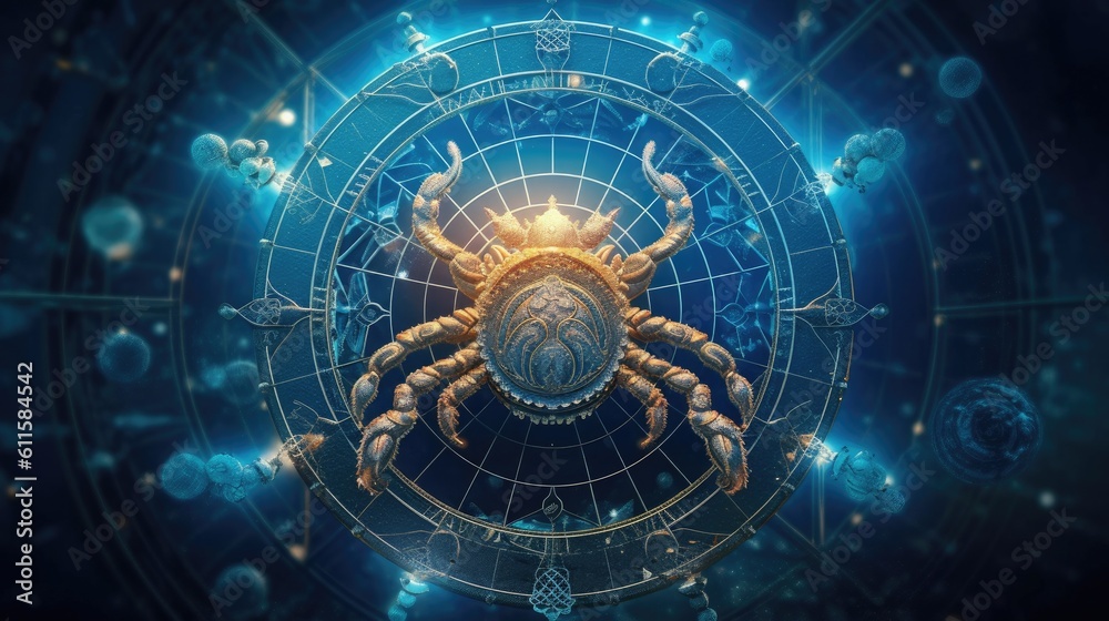 Astrology calendar. Crab magical zodiac sign astrology. Esoteric horoscope and fortune telling conce