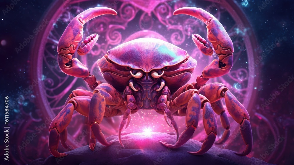 Astrology calendar. Crab magical zodiac sign astrology. Esoteric horoscope and fortune telling conce