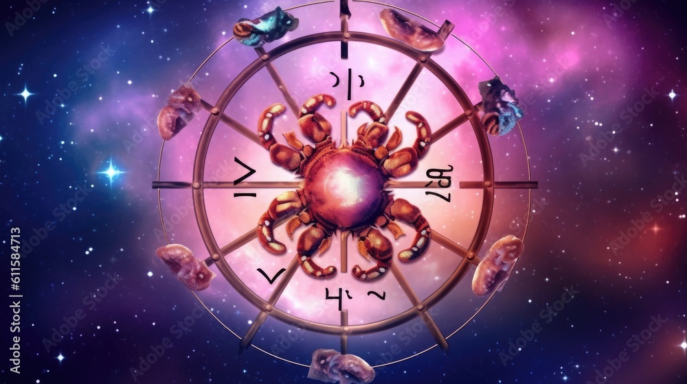 Astrology calendar. Crab magical zodiac sign astrology. Esoteric horoscope and fortune telling conce