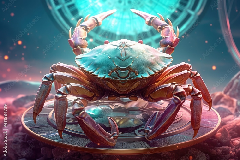 Astrology calendar. Crab magical zodiac sign astrology. Esoteric horoscope and fortune telling conce