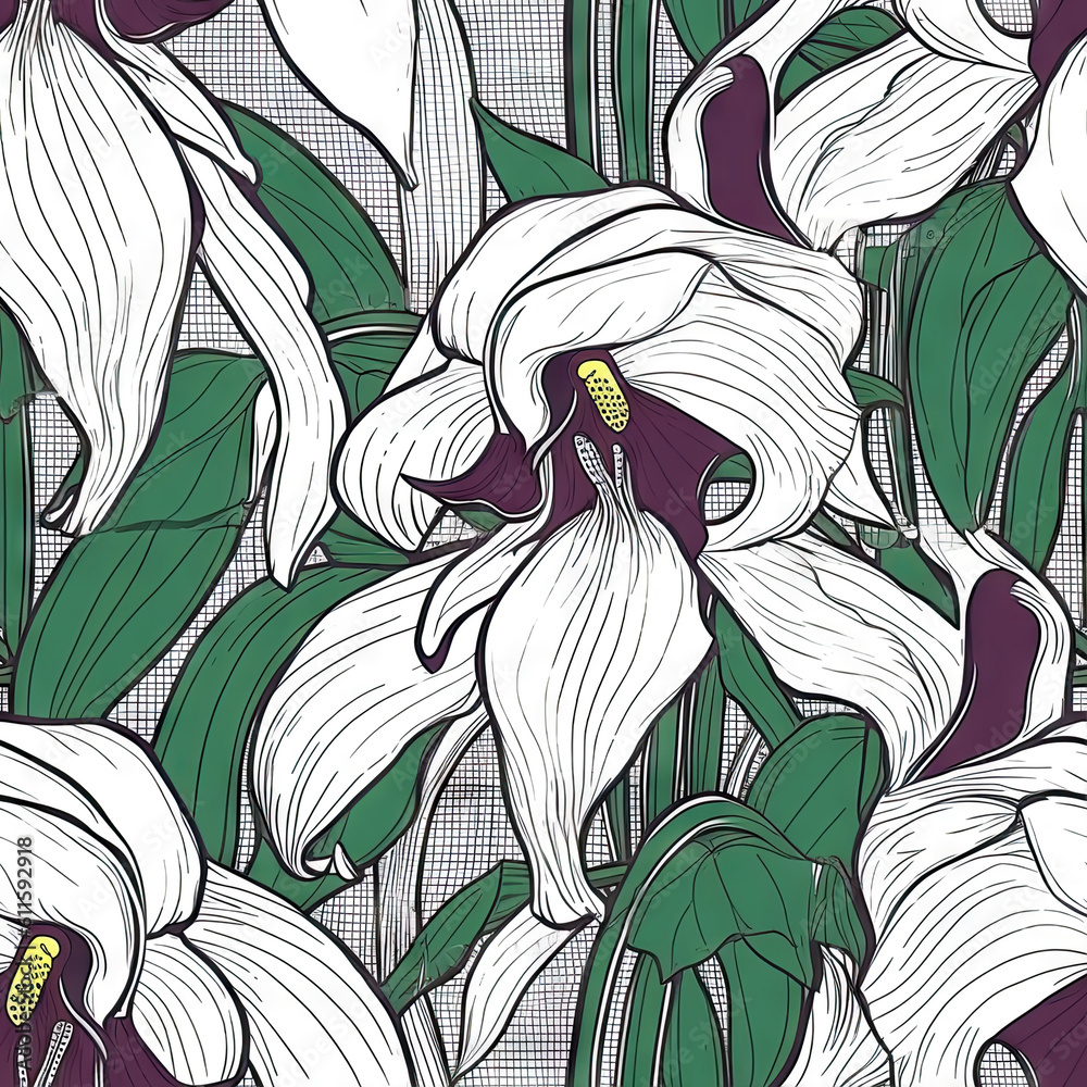 Orchid flower seamless pattern. Floral seamless background. Generative AI