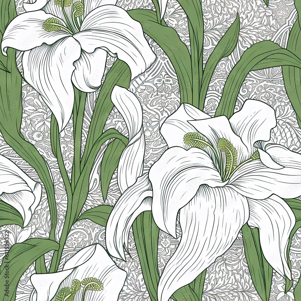 Lily flower seamless pattern. Floral seamless background. Generative AI