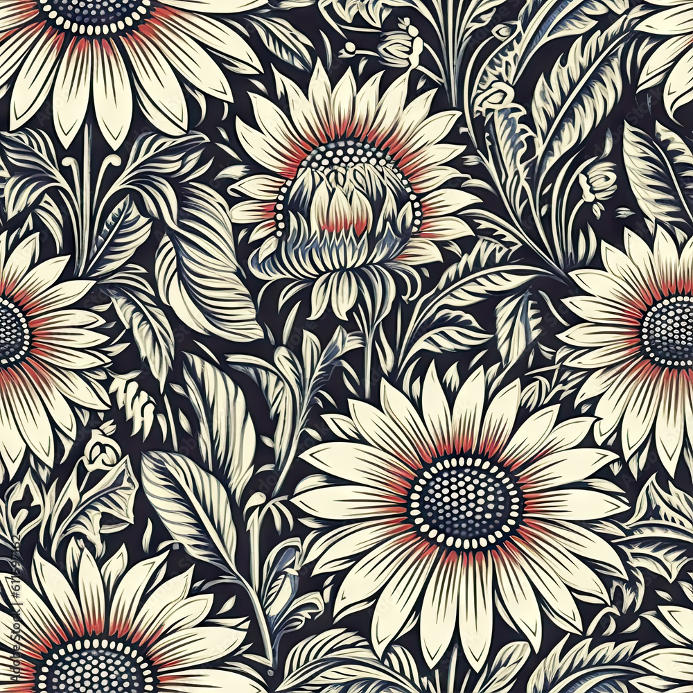 Gerbera flower seamless pattern. Floral seamless background. Generative AI