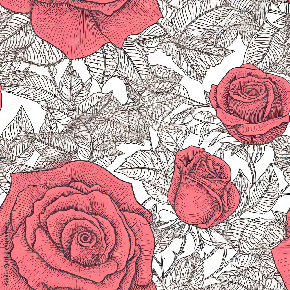 Rose flower seamless pattern. Floral seamless background. Generative AI