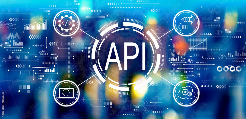 API - application programming interface concept with big city lights at night