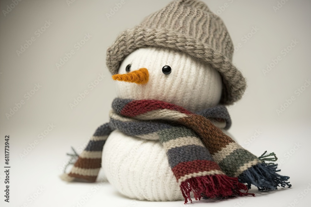 cute knitted snowman with winter accessories. Generative AI