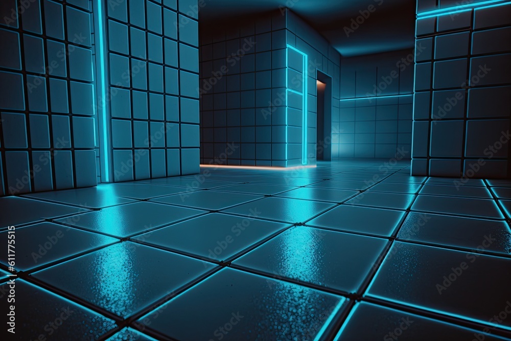 empty room with a blue light seeping through the door. Generative AI