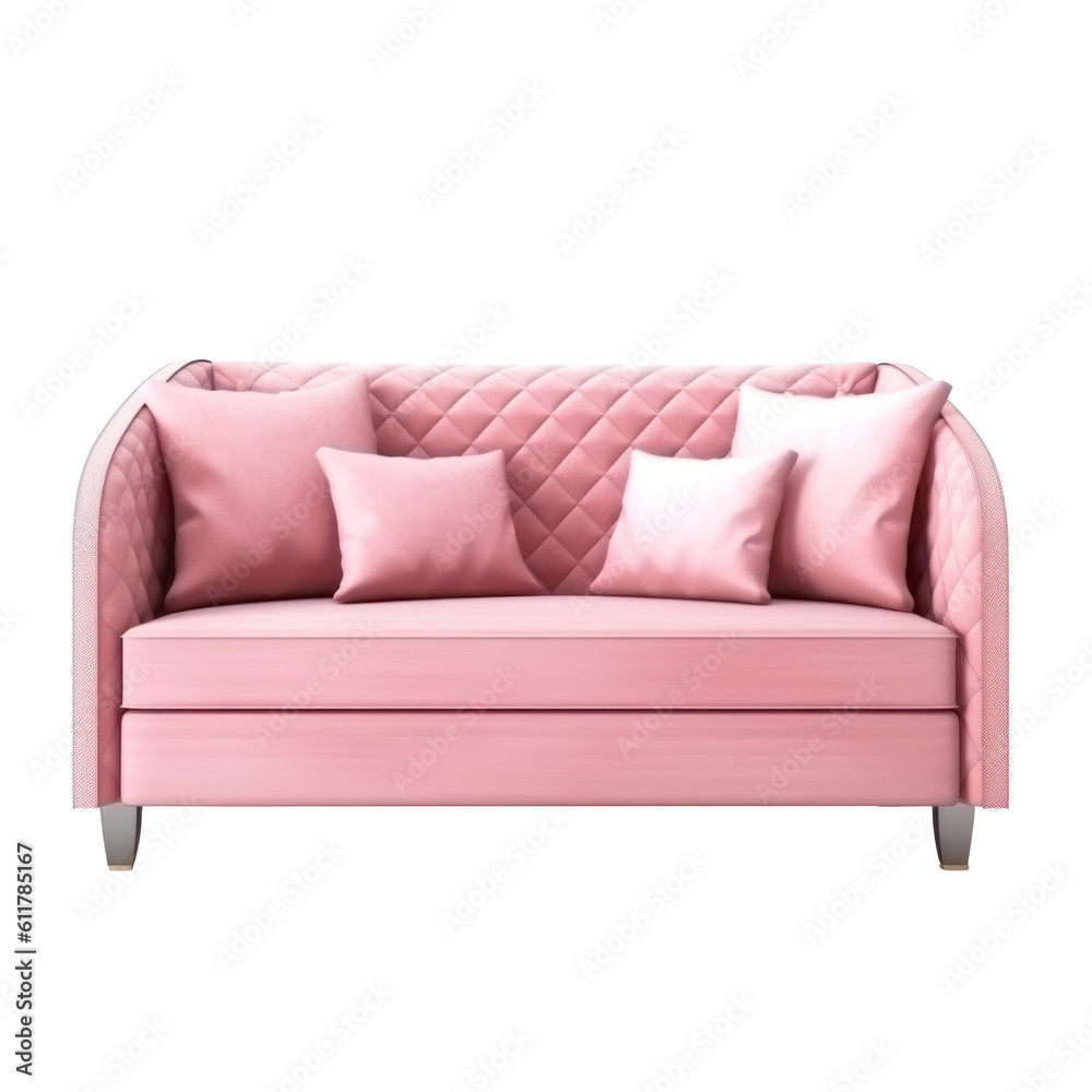 Pink sofa isolated. Illustration AI Generative.