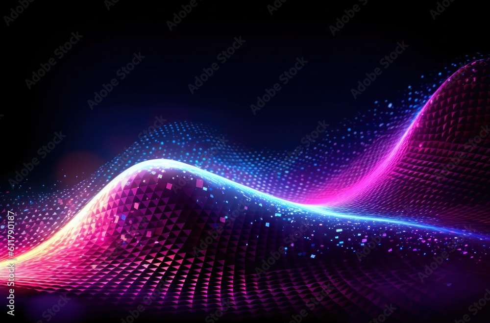 Abstract neon wave background. Illustration AI Generative.