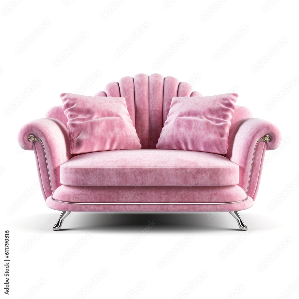 Pink sofa isolated. Illustration AI Generative.