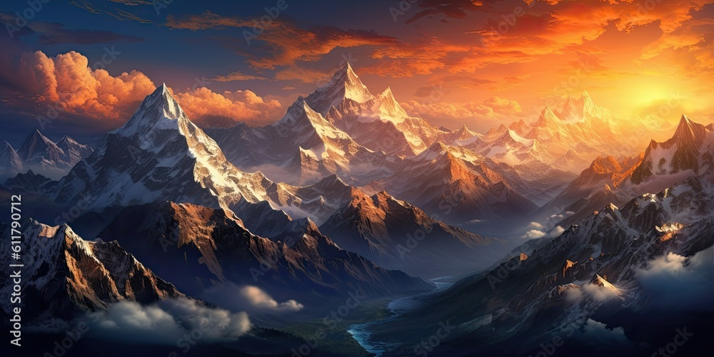 Majestic Peaks: A Glimpse of the Beautiful Himalayas  Generative AI Digital Illustration Part#100623