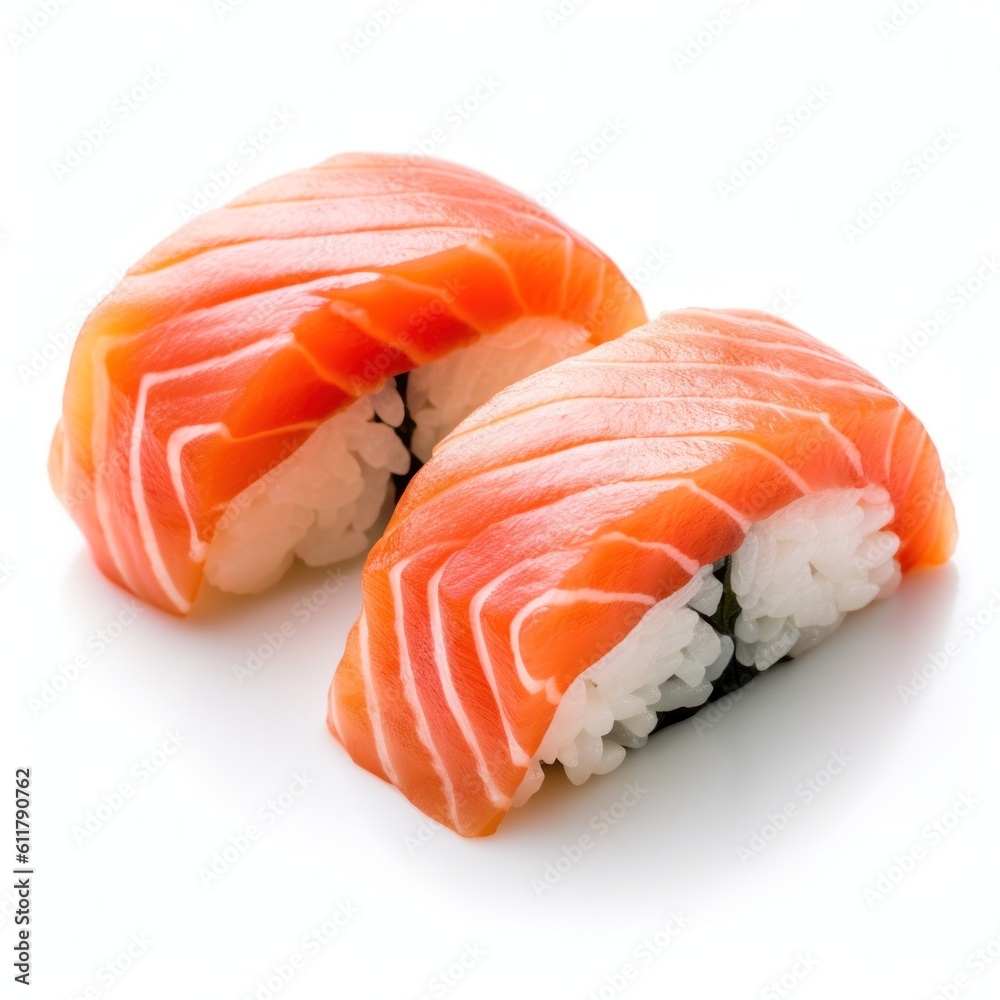 Salmon sushi isolated. Illustration AI Generative.