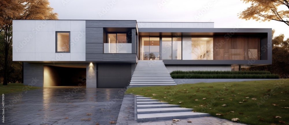 Modern house design. Illustration AI Generative.