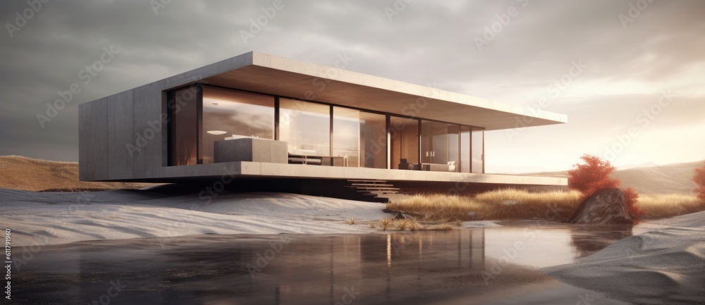 Modern house design. Illustration AI Generative.