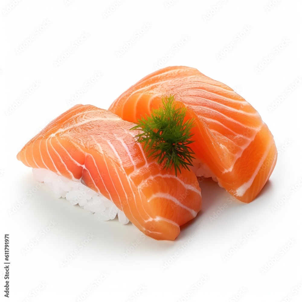 Salmon sushi isolated. Illustration AI Generative.