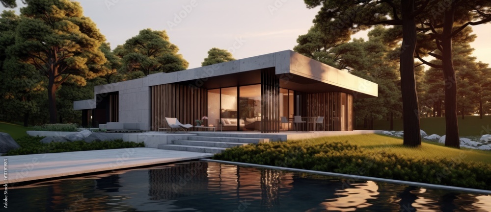 Modern house design. Illustration AI Generative.