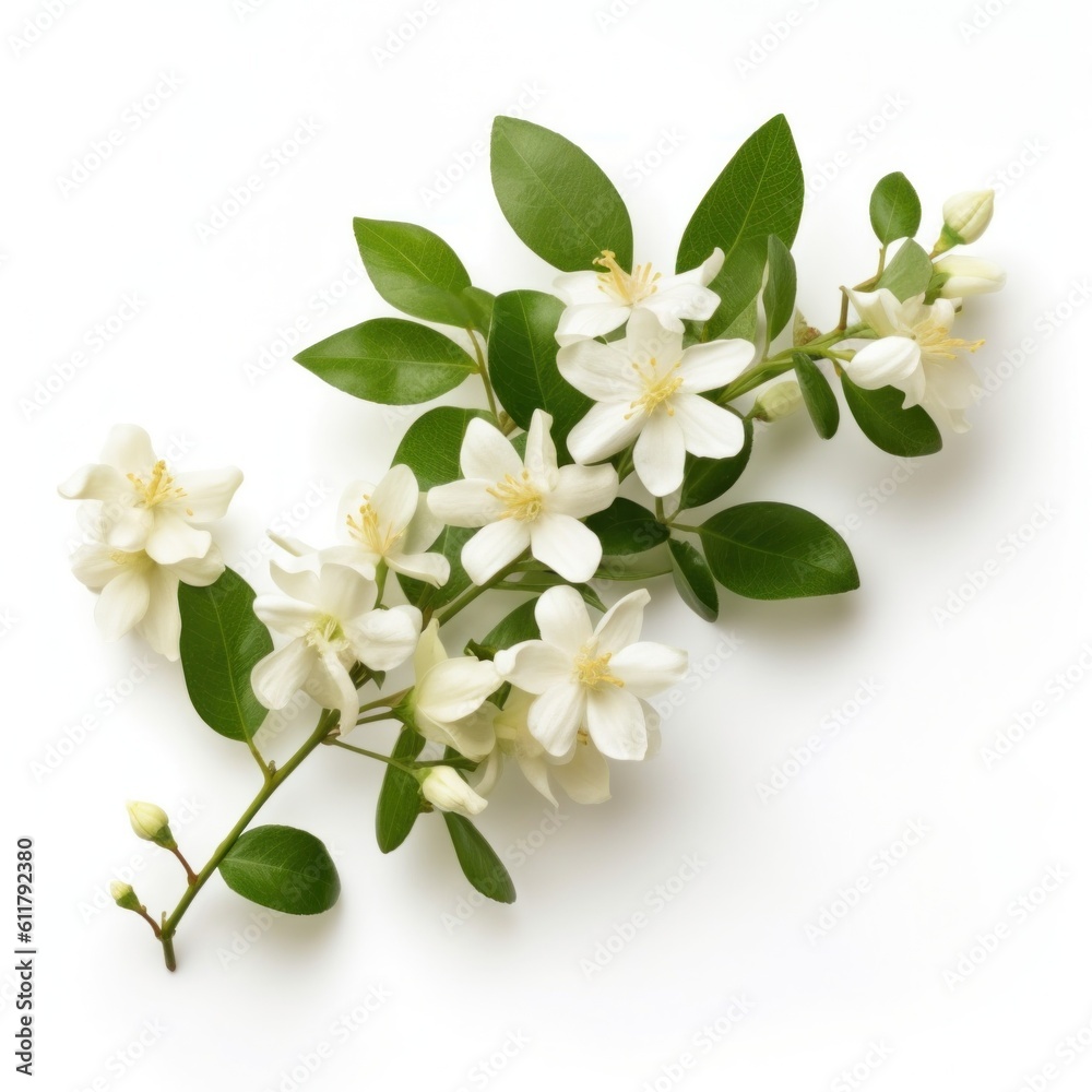 Jasmine flowers isolated. Illustration AI Generative.