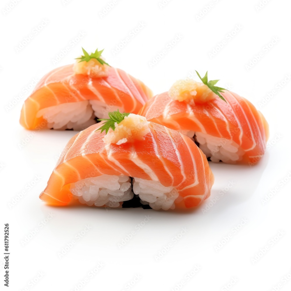 Salmon sushi isolated. Illustration AI Generative.