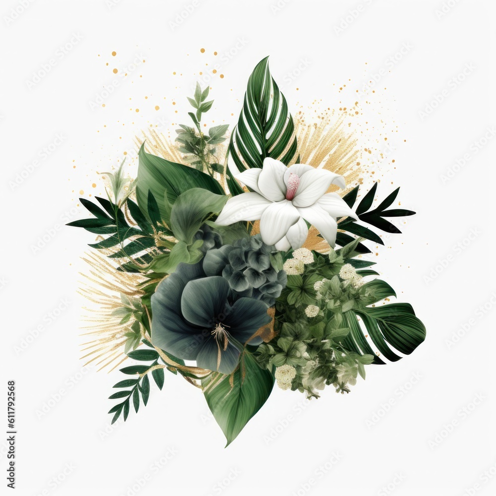 Tropical leaves background. Illustration AI Generative.