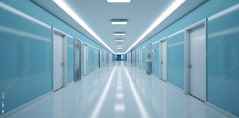 Modern hospital corridor. Illustration AI Generative