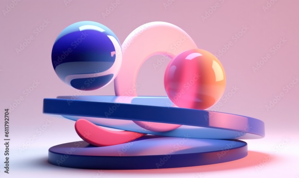 3d curved acrylic abstract geometrical shapes for a business desktop. Illustration AI Generative