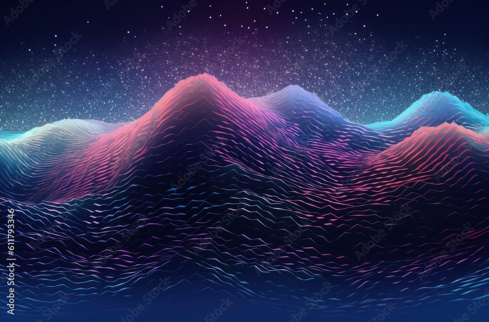 Abstract neon wave background. Illustration AI Generative.