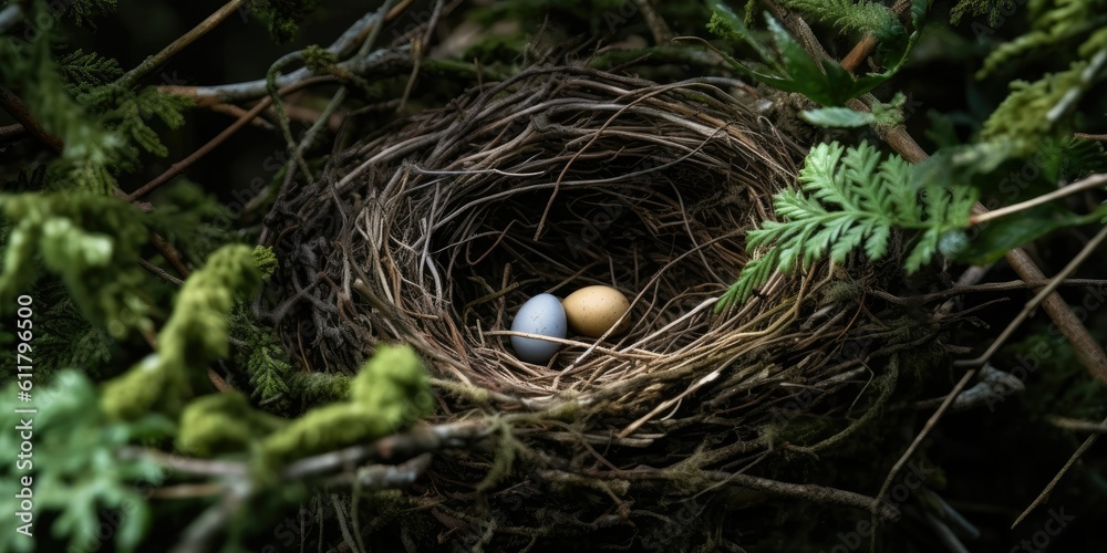 Silent Observer - Subtle, Natural Lighting - Close-up of a Birds Nest  Generative AI Digital Illust