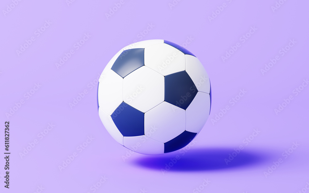 Football isolated on purple background, 3d rendering.