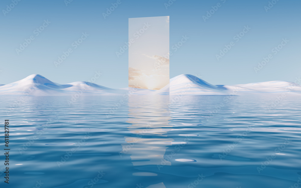 Lake and water surface background, 3d rendering.