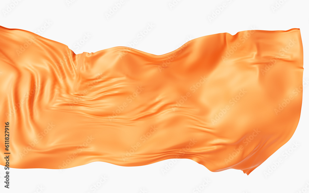 Flowing orange cloth background, 3d rendering.