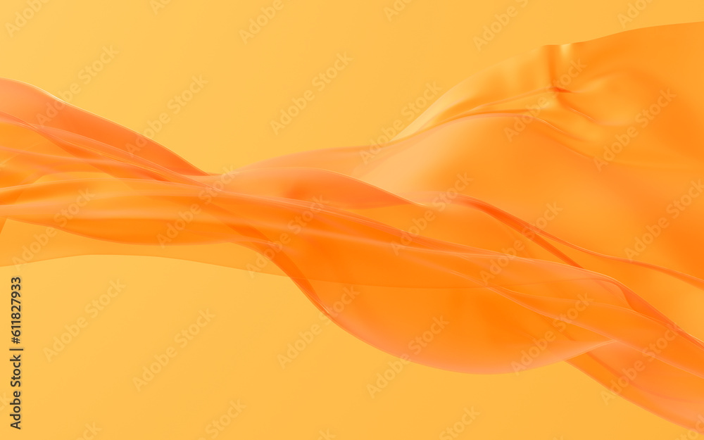 Flowing orange cloth background, 3d rendering.