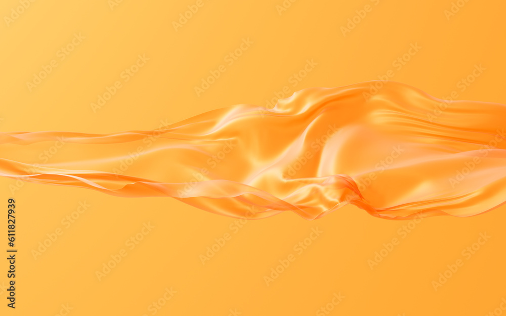 Flowing orange cloth background, 3d rendering.