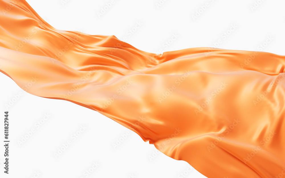 Flowing orange cloth background, 3d rendering.