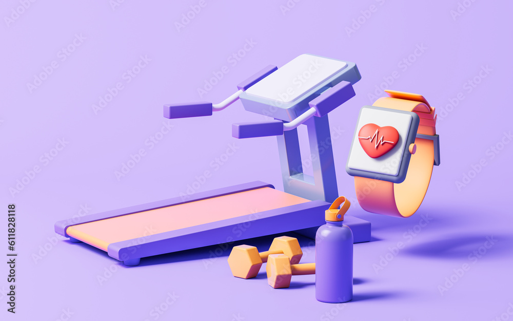 Running machine with cartoon style, 3d rendering.