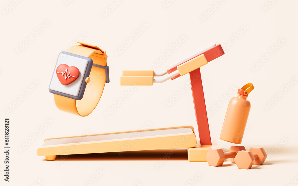 Running machine with cartoon style, 3d rendering.