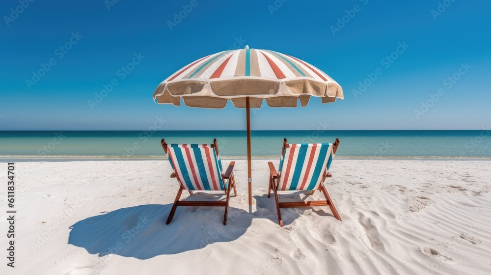 Chairs on Beach,Blue sea and white sand beach with beach chairs and parasol, Vacations and holiday t