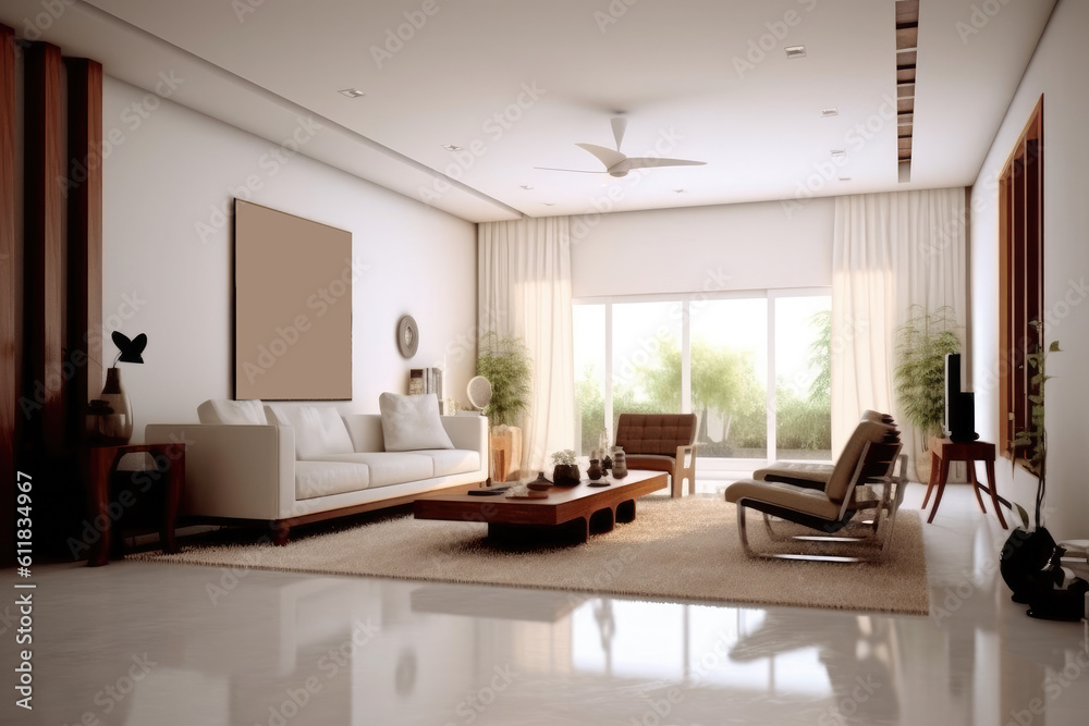 Luxurious interior design living room in a beautiful house, AI generated.