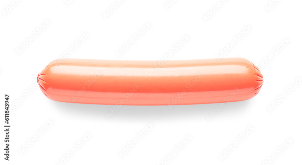 Tasty thin sausage on white background