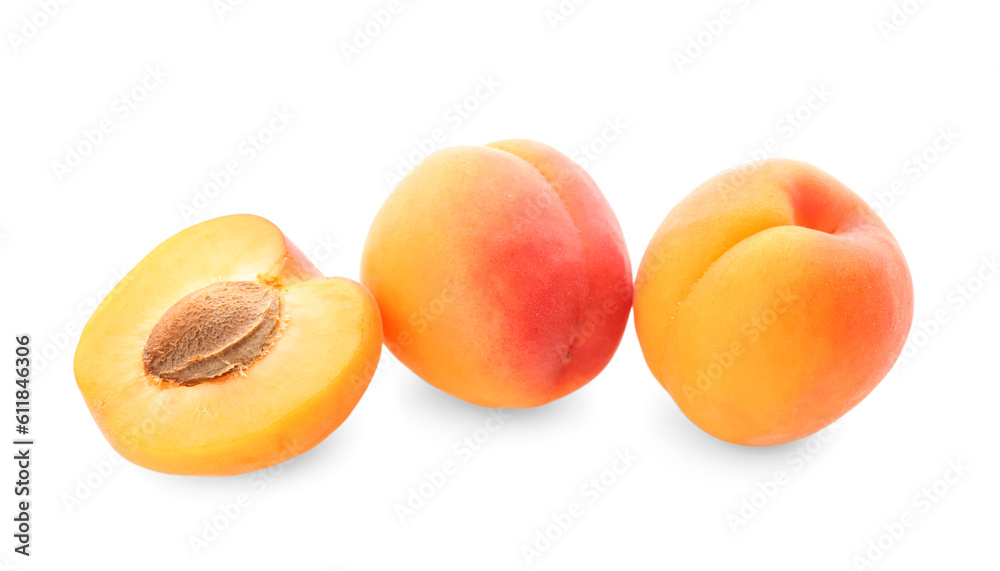 Ripe apricots isolated on white background