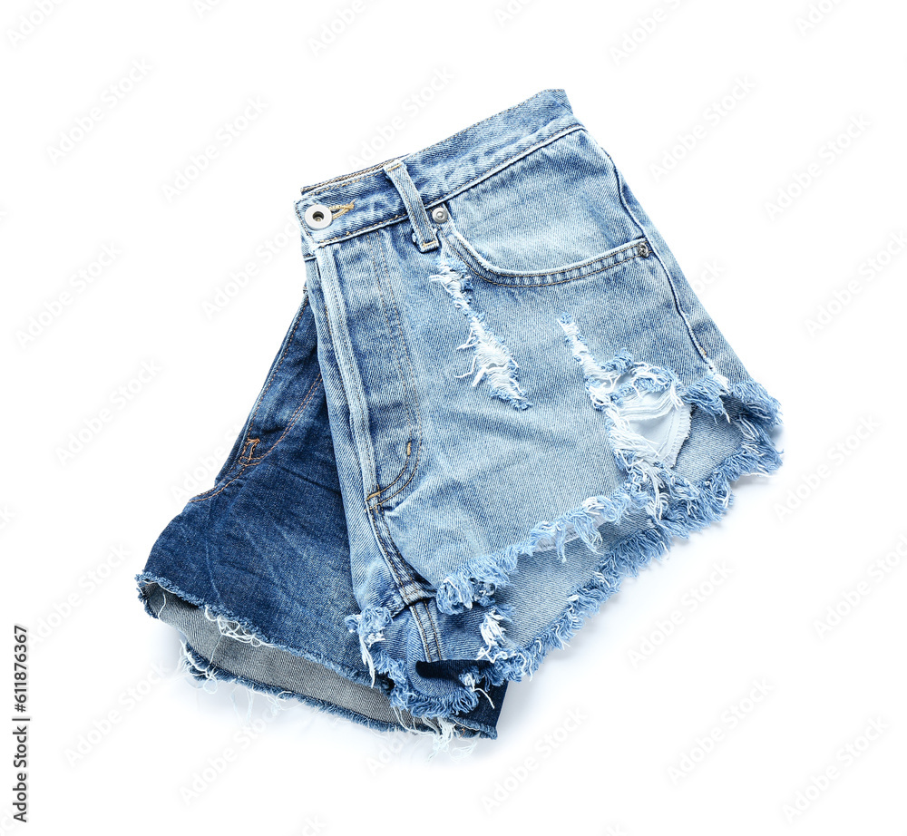 Ribbed denim shorts on white background