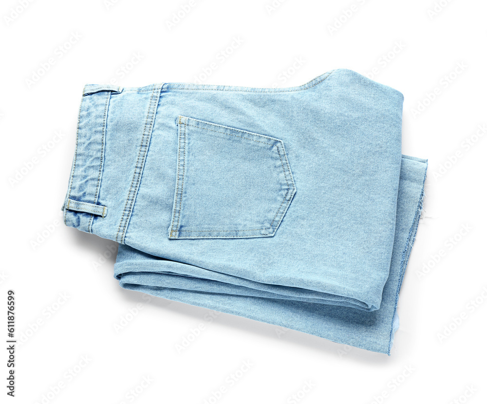 Stylish jeans on white background