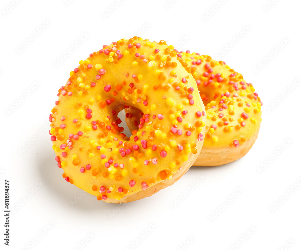 Sweet donuts on white background