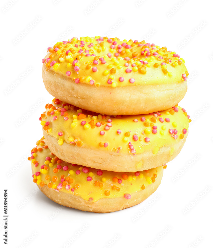 Sweet donuts on white background