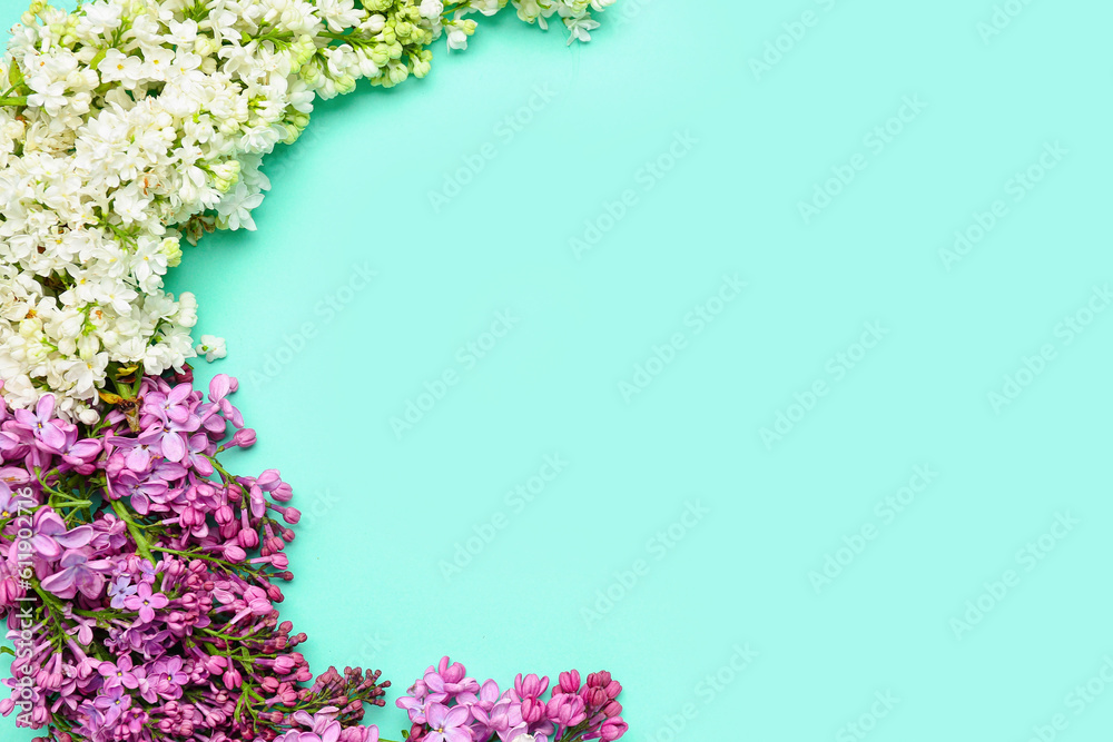 Lilacs in shape of moon on turquoise background